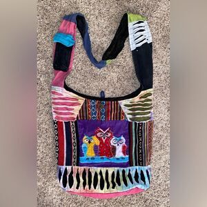 OWL CROSSBODY BAG with button and zipper inside pocket VINTAGE Multicolored